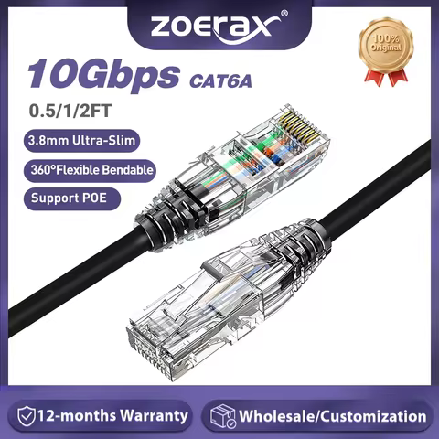 ZoeRax CAT6A 10Gbps Ethernet Patch Cable 0.5/1/2FT 28AWG Network Cable POE Supported LAN Cord for Sw