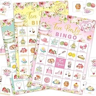 FYSUIMU 35Pcs Tea Party Bingo Cards 24 Players Floral Tea Party Bingo Games for Kids Adults Family G