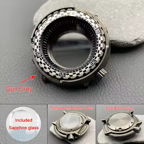 47mm Gun Grey Tuna Canned Watch Case NH35 Case Crown at 4.1 oclock Fits NH35 NH36 4R 7S Movement 20A