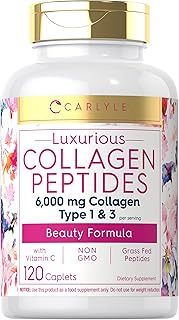 Collagen Peptides 6000 mg | 120 Caplets | Type 1 and 3 with Vitamin C | Grass Fed, Non-GMO, Gluten F