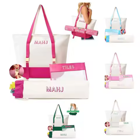3-Piece Set Canvas American Mahjong Storage Large Capacity Handheld Tote Bag Portable Mahjong Storag