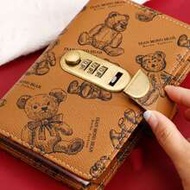 1pc New Khaki Bear Pattern Password Lock Cash Storage Notebook A6 Coin Album & Organizer Pouch, Port