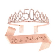 Birthday Tiara Crown and Sash for Women Girls Sweet 13th 16th 21st 30th 40th 50th 60th Birthday Part