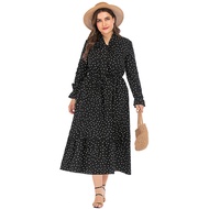 XL-6XL Curve Big Size Dress Polka Dot Long Sleeves Plus Size Dress Black Dress 852