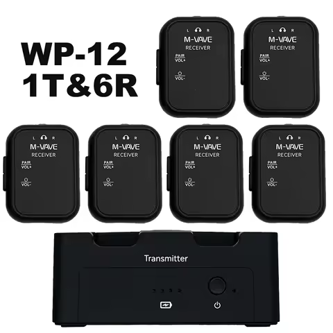 M-VAVE WP-12 1T6R Wireless Ear Monitor – 2.4GHz Digital, 24h TX Battery, 1800mAh Case, Low Latency, 