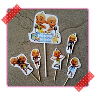 A set of Upin & ipin Upin and ipin character birthday cake decorations