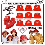 MERAH RED AND WHITE BUCKET HATS FOR CHILDREN & ADULTS / JUNGLE HATS FOR THE INDONESIAN INDEPENDENCE 