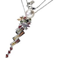 9.3mm Pearl Necklace with 2.15ct Multi-Sapphires and 0.07ct Diamonds, 18K White Gold, 9.4g, 45cm, Wo