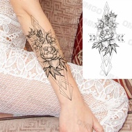 Black Geometric Rose Flower Forearm Temporary Tattoos for Women Adult Peony Dahlia Fake Tattoo Sexy 