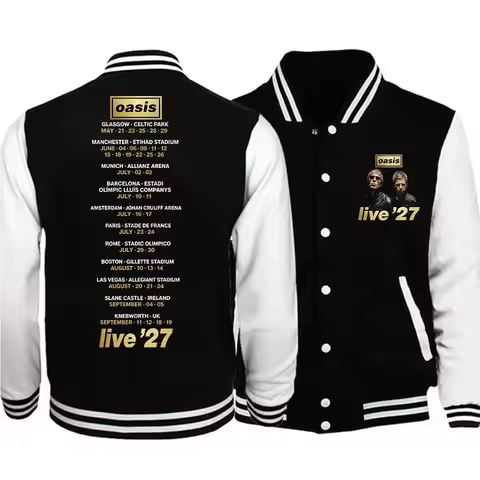 Oasis Live 27 UK And EU Tour 2027 Varsity Jacket Women Man Concert Hip Hop Baseball Uniform Coat Y2K