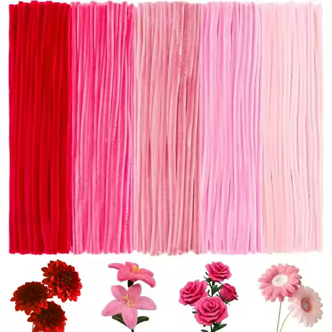 100-500pcs Pink Pipe Cleaner Red Flower Fuzzy Wire Bulk Pipe Cleaners Chenille Stems Fuzzy Sticks Wi