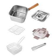 Stainless Steel Oil-Saving Square Frying Pan Deep Fryer Pot with Basket Handle Versatile for Kitchen