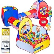 all Kids United® Play Tent with Tunnel, Ball Pit, Crawling Tunnel &amp; More (without Balls) XXL Play Land 5-Piece Pop-Up Play House with Bag