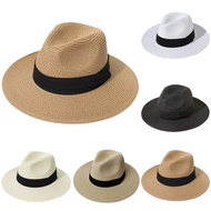 Travel Summer Men Women Wide Brim Jazz Hat Straw Panama Cap Sun Hat Cowboy Fedora Hat