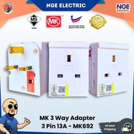 MK 3 Way Adapter MK692 13AMP 3 Pin 3 Way Adapter Plug Pin Adapter 13A Adapter Multi Plug Adapter