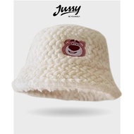 Bucket Hat Embroidered Curly Wool Icon Strawberry Bear JML31 Jussy Official Ruffled Fur 2 Layers With Large And Small Drawstring