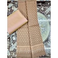(Fabric Set) 6-Shuttle Silk Real Natural Color (2 Meter Patterned Fabric + 2 Plain Color) Brown Matt