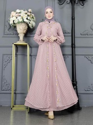 Gamis Sherra Rosella Gown Warna LILAC Bahan Ceruty Baby Doll
