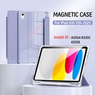 For iPad A16 11th 11inch 2025 with Pencil Holder Protective Cover for iPad A16 Transparent Back Shel