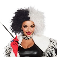Black White Curly Wig Cruella De Vil Style Halloween Cosplay Party Wig for Women