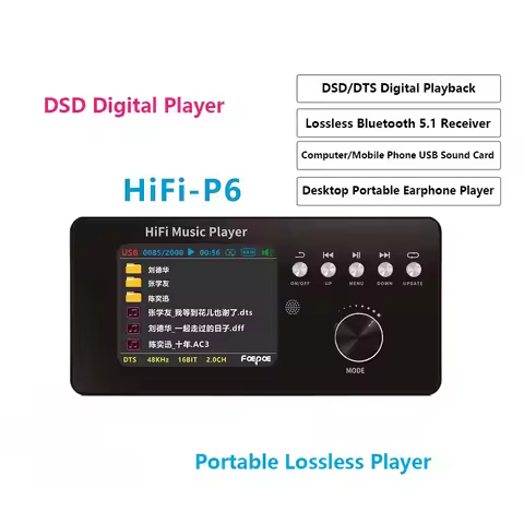Portable Digital Audio Player DTS DSD256 Lossless Audio Decoding Output HIFI Music Turntable ES9018 