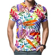 Mens Golf Polo Shirts 3d Print Flower Pattern Short Sleeve Button Polo Shirt Clothes Mens Oversized 