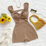 WYWH ชุดจั๊มสูทผู้หญิงถักลายทางไขว้ด้านหน้า คอลึก เปิดหลัง เหมาะสำหรับงานปาร์ตี้, เดท, วันวาเลนไทน์,