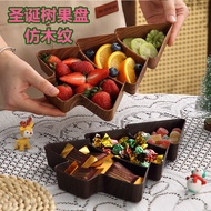 (2 pieces)Imitation Wood Christmas Fruit Plate Easter Candy Plate Reindeer Christmas Tree Plate Back