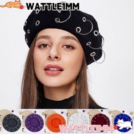 WATTLE1MM Beret Caps, Solid Color Slouchy Iron Rings Beret, Trendy Warm Thickened Octagonal Hat Oute