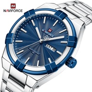 NAVIFORCE Men Top Brand Luxury Blue Silver Stainless Steel Sport Military Quartz Original Male Clock