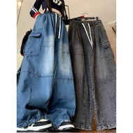 baggy jeans men y2k y2k jeans Elastic Waist Overalls - Washed Wide-Leg Casual Streetwear for Men & W