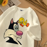 Hub Tshirt Unisex Oversize Short Sleeve T-Shirt Looney & Tweety Korean Style Motif 100% Cotton Mater