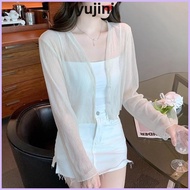 YUJINI Ice Silk Outerwear, Casual Thin Chiffon Cardigan, Fashion Long Sleeve Lightweight Sun-Proof T