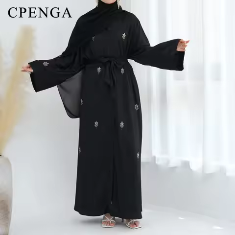 Luxuru Embroidery Dubai Abaya for Women Ramadan Arabic Muslim Women Dress Islam Femme Vacation Outfi