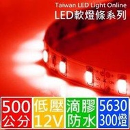 【㊣ 500公分(300燈)】DC12V LED燈條,5630(5730) 紅光, 防水矽膠(* 軟燈條 聖誕燈 水管燈 車燈 線型燈 露營燈)