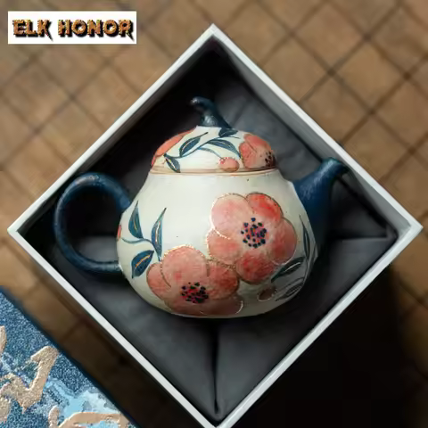 140ml Hand-painted Peach Blossom Eggplant Teapot Antique Tea Infuser Pot Tea Brewing Kettle With Bal