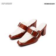 womenager - Sydney Ivory-Brown leather รองเท้าโลฟเฟอร์ส้นสูง สวมใส่ง่าย