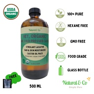 Natural & Co Organic Pure Castor Oil Cold Pressed 500ml in Amber Glass  Hexane Free Food Grade Halal