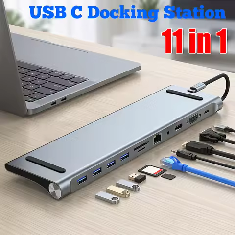 11 in 1 USB C Hub Triple Display with 4K HDMI-Compatible VGA Ethernet USB C Dock for MacBook Pro/Air
