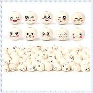(PZXS) 10 Styles Wooden Beads with Face Pack of 100 Wooden Balls with Face 20 mm with Hole Wooden He