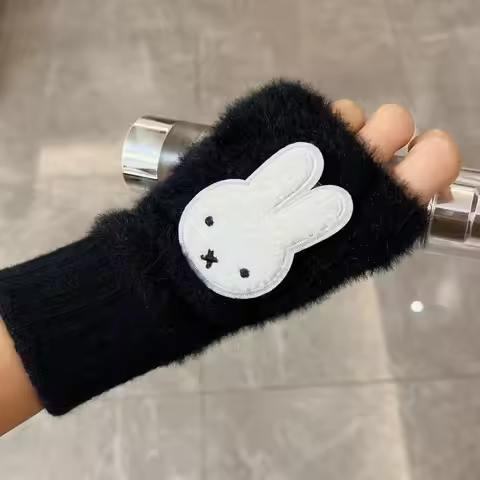 Miffy Rabbit Imitation Mink Fur Miffy Rabbit Half Finger Gloves Plush Warm Wrist Protection Touch Sc