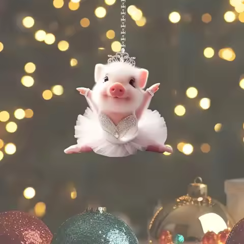 2D Ballet Piglet Keychain Festive Dancer Acrylic Pendant Charm Cute Piggy For Car Mirror,Backpacks,H