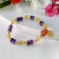 高磁場/財富/貴人-金太陽貔貅紫黃水晶手鍊