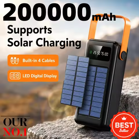 1000000mAh Solar Panel Power Bank 2026 New Built-in 4 Wires Fast Charge Flashlight Portable External
