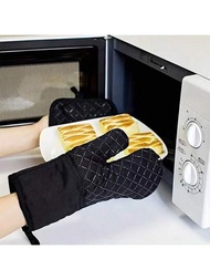 2入組棉質矽膠隔熱手套，加厚加長防滑耐高溫微波爐手套烘焙烤箱防燙手套