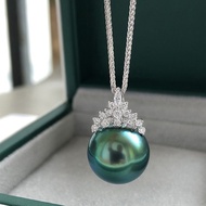 Tahitian Black Mother-Oyster Pearl Peacock Green Pendant Necklace Pearl Round Flawless Mother Gift