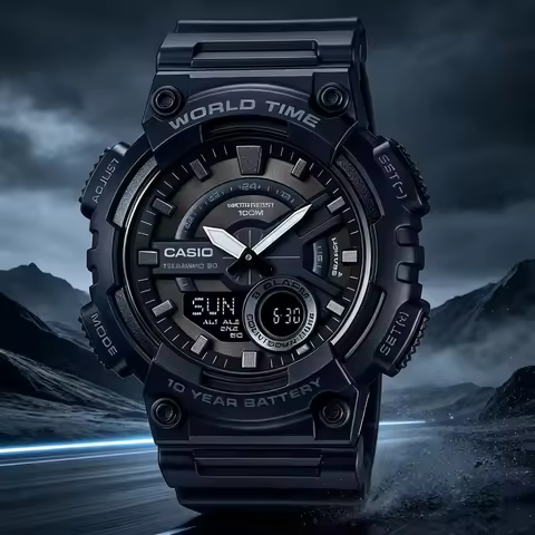 Casio AEQ‑110W | Men’s Analog‑Digital Watch | 10‑Year Battery | 100M Water Resistant | World Time Re
