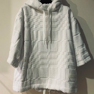 BURBERRY 立體格紋毛巾布短袖帽T 白色 M