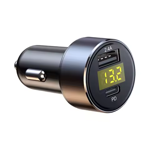 Car Charger 2.4A USB Type-C Port Adapter Cigarette Lighter LED Voltmeter For Most Mobile Phones Char