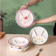 Ceramic Covered Lunch box Sealed fresh-keeping box 211 Divided Plate Cartoon Grid Tray Weight Loss D
